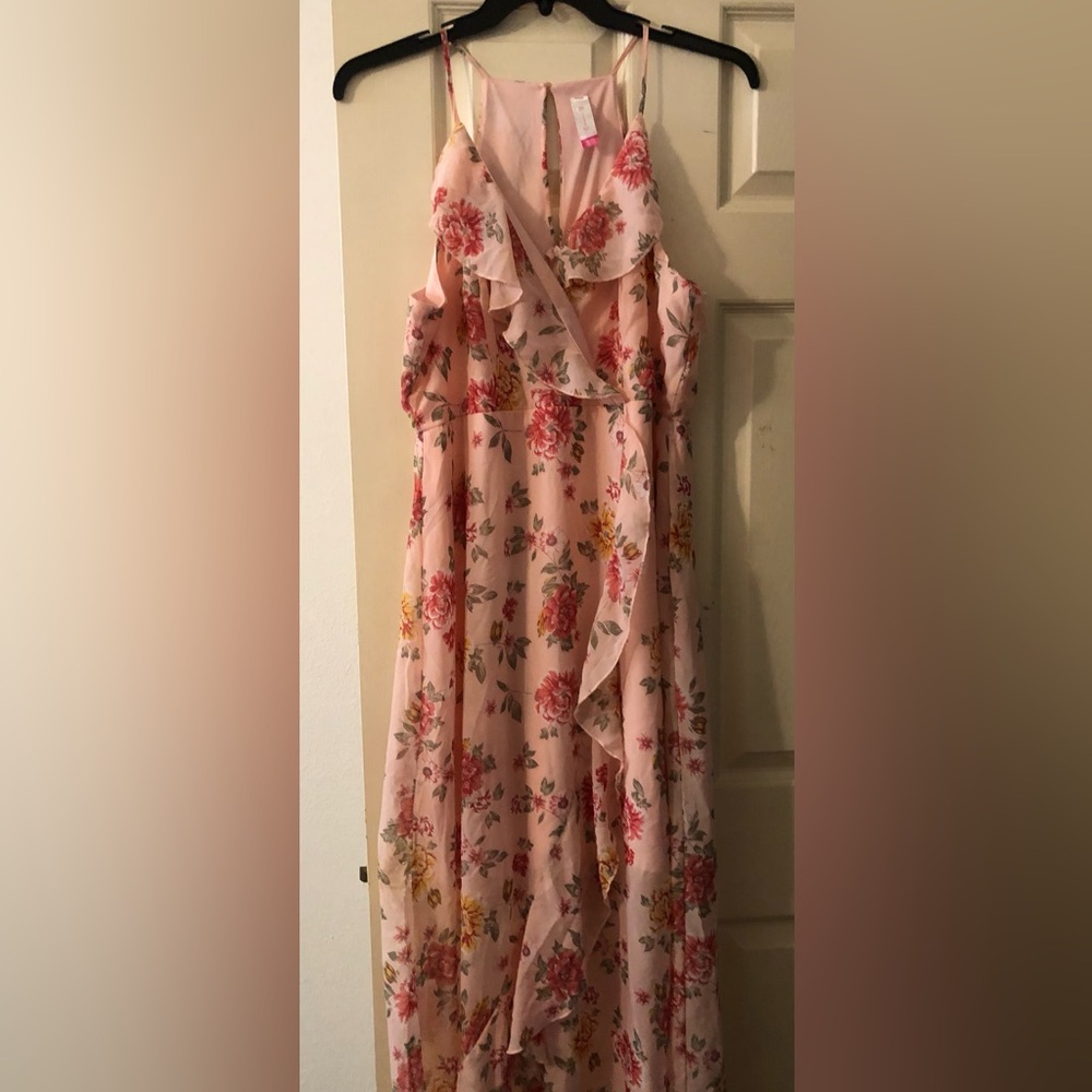 Floral Pink Ruffle Maxi Dress (Juniors)